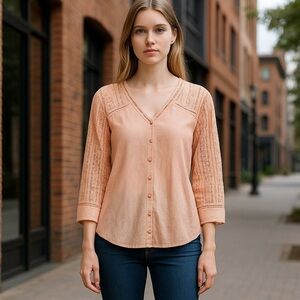 Soft Surroundings Pinkish Peach Blouse Women’s Size S